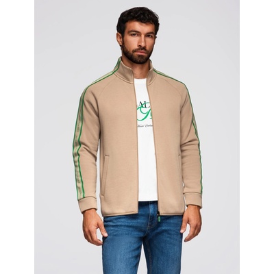 Ombre Men's unbuttoned sweatshirt with piping and high collar brown