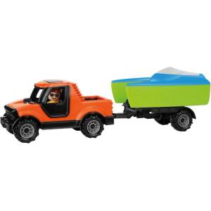 LENA Детска играчка Lena Truckies - Пикап с лодка и ремарке, с фигурка, 35 cm (LN01633)