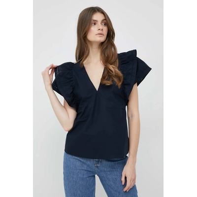 Tommy Hilfiger Памучна блуза Tommy Hilfiger дамска в тъмносиньо с изчистен дизайн (WW0WW38739.PPYX)