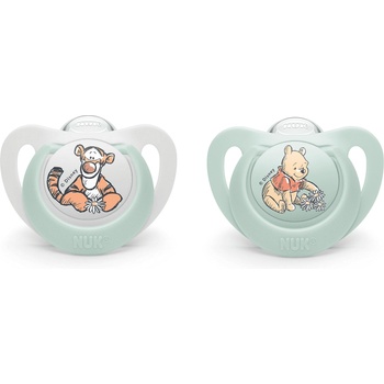 Nuk биберон залъгалка силикон 6-18 мес. 2 бр. МЕЧО ПУХ + кутийка за съхранение и стерилизация в микровълнова (10736922)
