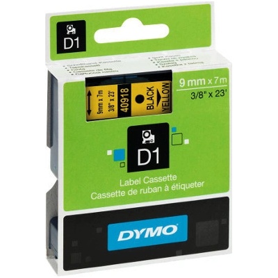 Dymo D1 40918, S0720730, 9 mm x 7 m, čierna tlač / žltý podklad, originálna páska
