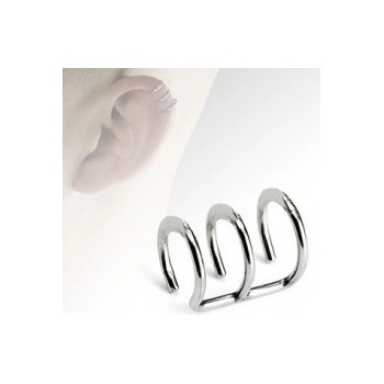Šperky eshop falošný piercing do ucha z ocele tri prstence striebornej farby I11.8