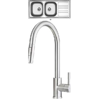 SET Sinks OKIO 1160 DUO V nerez matný + Deante LIMA F72 M nerez