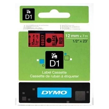 DYMO D1 45017, S0720570, 12mm x 7m, черен печат / червен фон, оригинална лента (45017)