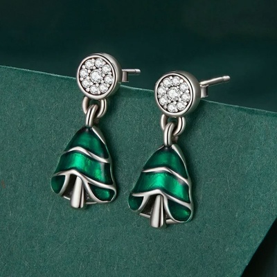 Grace Silver Jewellery Vánoční stříbrné náušnice Vánoční stromeček E-BSE919/161 Zelená