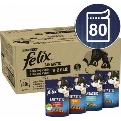 Felix Fantastic hovězí, kuře, tuňák, treska v želé 80 x 85 g – Zbozi.Blesk.cz