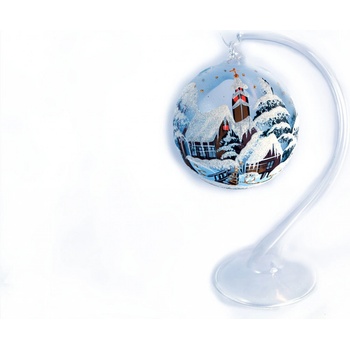 Vánoční koule na svíčku - malba scéna - světle modrá - 15cm+stojan
