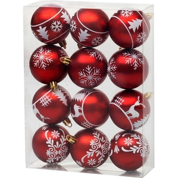 Gule MagicHome Vianoce, 12 ks, 6 cm, červené s bielym ornamentom, na vianočný stromček