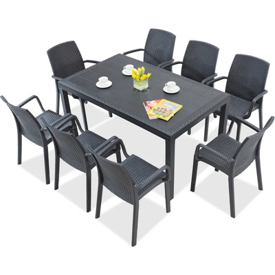 BICA Комплект техноратанови мебели Houston / Indiana за 8 души антрацит Bica (BC9094NT-8x9093ANT)