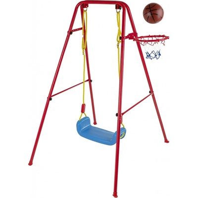KIK KX7936 kovová houpačka s baketbalovým košem 2v1 modrá