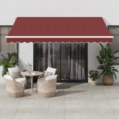 vidaXL Ručně zatahovací markýza s LED burgundská 400 x 350 cm