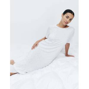Marks & Spencer Дълга нощница с печат от памук и модал Marks & Spencer бяла Marks & Spencer | Byal | ЖЕНИ | S