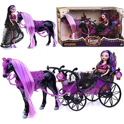 iMex Toys Interaktivní kočár s chodícím koněm Bladem a panenkou Monster