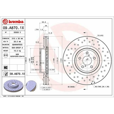 BREMBO brzdový kotúč 09.A870.1X, súprava 2 ks