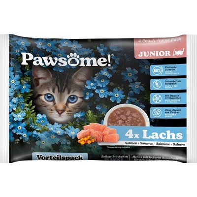 Pawsome Cat Junior s lososem 4 x 85 g
