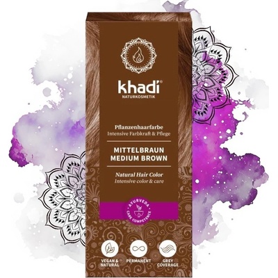 Khadi rostlinná barva na vlasy Henna STŘEDNÍ HNĚDÁ 100 g