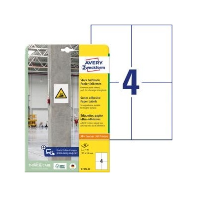 Etikety univerzálne 105x148mm Avery A4, silne lepivé 20 hárkov