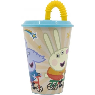 STOR Plastový pohár s vrchnákom a slamkou PEPPA PIG 41230 430 ml