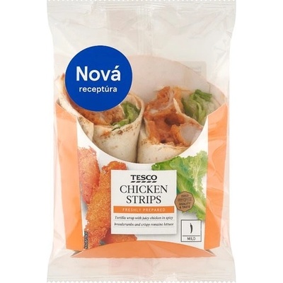 Tesco Pšeničná tortila s obaľovanými kuracími kúskami pálivou paprikovou omáčkou s čili 175 g