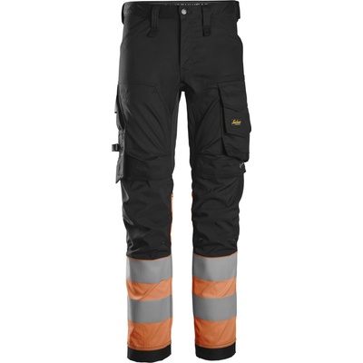 Snickers Workwear kalhoty AllroundWork Stretch reflexní třída 1 černé/oranžové