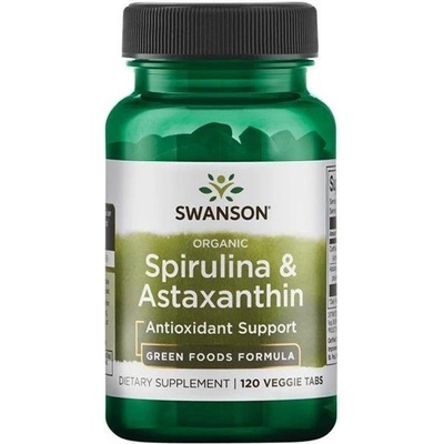 Swanson Organická Spirulina a Astaxanthin 120 tabliet