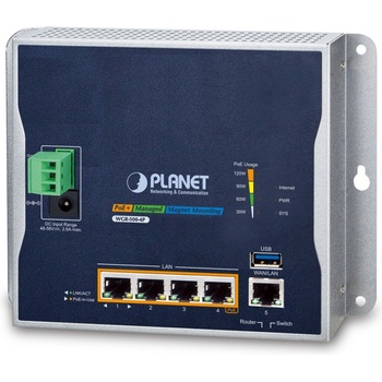 PLANET IP30 Industrial Wall-mount кабелен рутер Гигабитов етернет Син, Сив (WGR-500-4P)