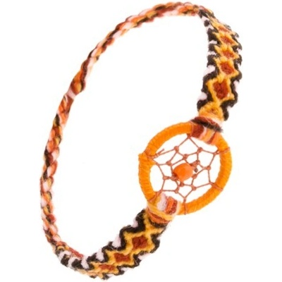 Šperky eshop Oranžový náramok z vlny kosoštvorcový vzor krúžok s guličkou SP50.23