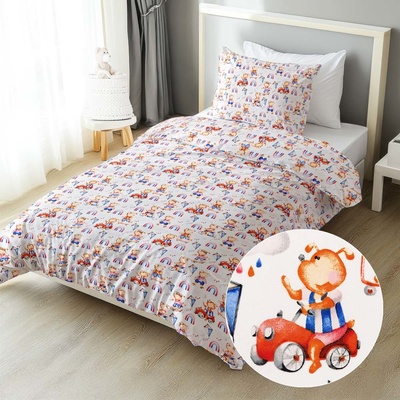 Biante bavlna povlečení Sandra SA-521 Modro-červení pejsci s auty na bílém 140x200 70x90