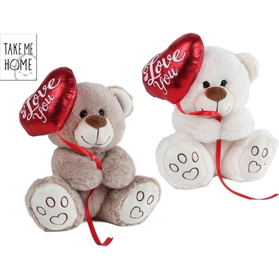 Take Me Home medveď sediaci s m balónikom v tvare srdca mix farieb biela svetlo hnedá 20 cm