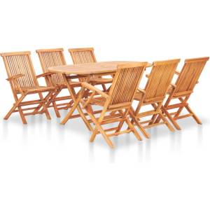 vidaXL Градински трапезен комплект, сгъваем, 7 части, тик масив (48999)