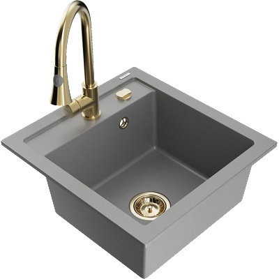 Mexen Vito кухненска мивка от гранит с 1 камера с кухненски смесител Elia, сив - 6503-71-670101-50 (6503-71-670101-50)
