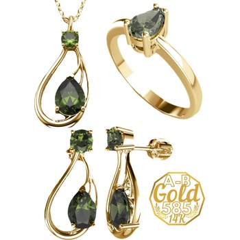 A-B Jewelry set Aphrodite with natural moldavite in yellow gold 200000105