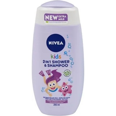 Nivea Kids Tear Free Детски душ гел и шампоан 2 в 1 за момичета с аромат на горски плодове 250мл