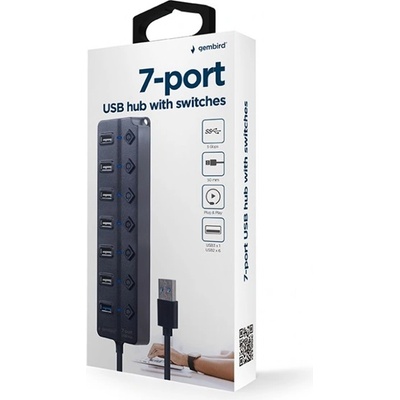 Gembird usb 2.0 hub Превключваем 7 порта, черен uhb-u3p1u2p6p-01 (uhb-u3p1u2p6p-01)