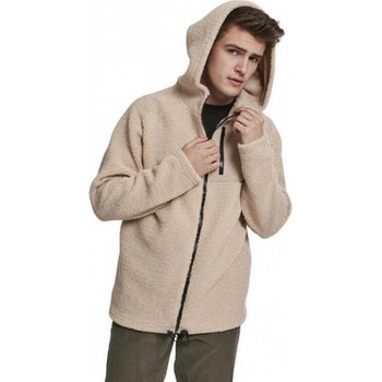 Urban Classics kožíšková bunda Sherpa na zip s kapucí tmavá písková