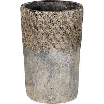 Clayre & Eef Šedý antik cementový vysoký květináč S 12x19 cm