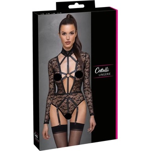 Cottelli Collection - прозрачно боди с презрамки - черно - M