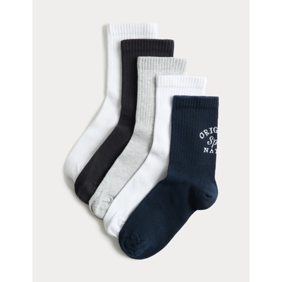 Marks & Spencer Чорапи с висок процент памук, 5 двойки в опаковка (6 малък - 7 голям) Marks & Spencer черен Marks & Spencer | Cheren | Момчешки | 6-8+