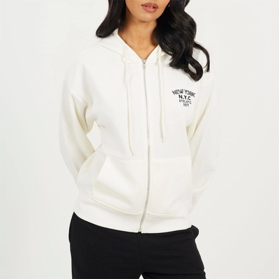 Brave Soul Дамска блуза Brave Soul BS Womens Zip Through Hooded Sweatshirt with New York Embroidery - Cream
