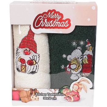 Коледни кърпи в зелено и екрю с бродерии