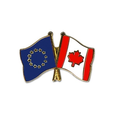 Odznak (pins) 22mm vlajka EÚ + Kanada - farebný