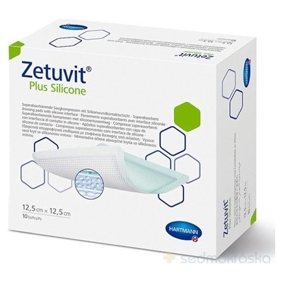 Zetuvit Plus Silicone kompres sterilný 12,5 x 12,5 cm 10 ks