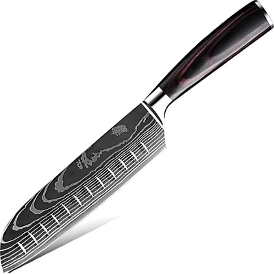HARAHU Кухненски нож BL-38108 - Santoku / Черен / Кафяв KP38108 (BL-38108)
