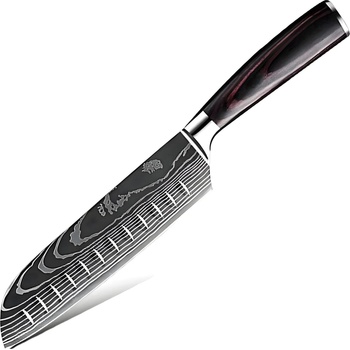 HARAHU Кухненски нож BL-38108 - Santoku / Черен / Кафяв KP38108 (BL-38108)