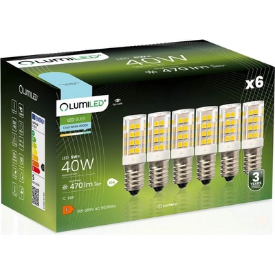 Lumiled 6x LED žiarovka do chladničky T25 E14 5W = 40W 470lm 6500K Studená biela 320°