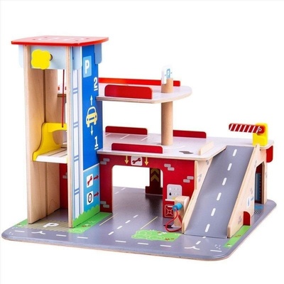 Bigjigs Toys - Дървен паркинг с гараж