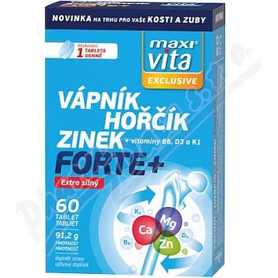 MaxiVita Exclusive Calcium magnézium zinok + Vitamíny B6 D3 a K1 60 tabliet
