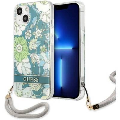 GUESS Кейс Guess GUHCP13SHFLSN за iPhone 13 mini 5.4", зелен, твърд, Flower Strap (GUE001982-0)