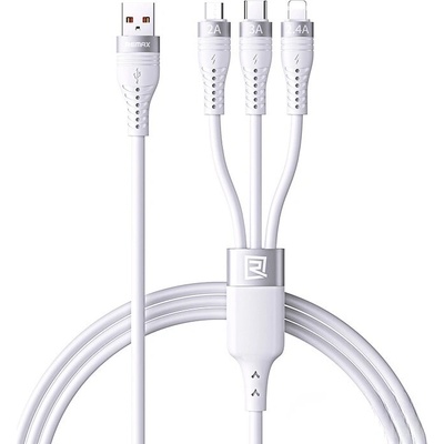 Remax 661566 multifunkční nabíjecí a datový 3v1 / Micro USB + Lightning + USB-C / 3A 1,2m bílý