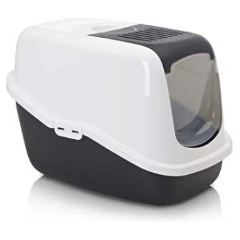 SAVIC Nestor - Затворена котешка тоалетна с филтър, 56х39х38.5, бяло/черно